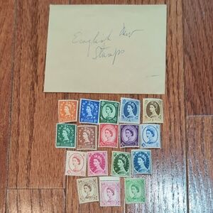 Vintage English Stamp Collection Queen of England 17 Stamps